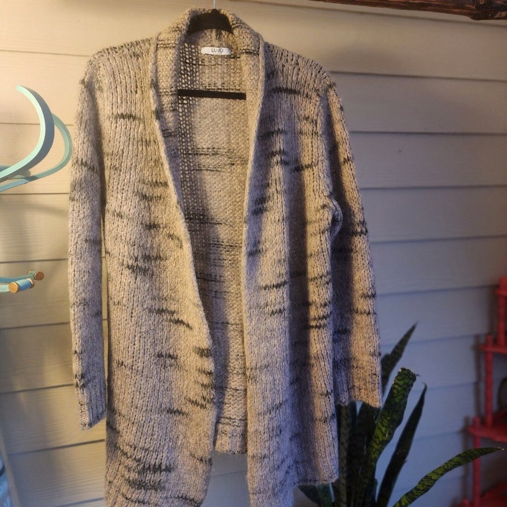 Lio Jo Knit Wool Grey Women's Medium Long Cardigan